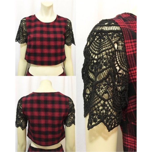 Tobi Small Red Plaid & Lace Skirt and Top Set NWT - Picture 4 of 8